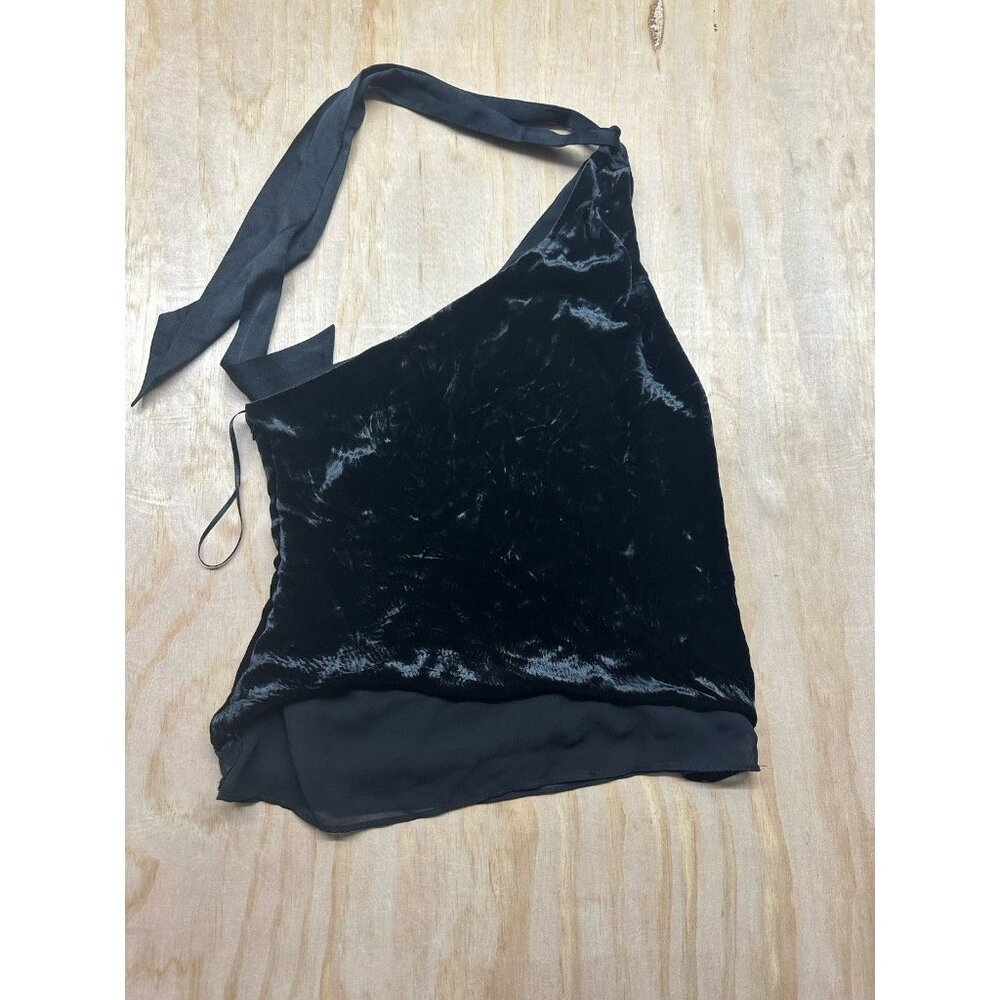 Ramy Brook Black Velvet Asymmetrical Blouse - XS - Luxe 90s Y2K Style - Silk Bow